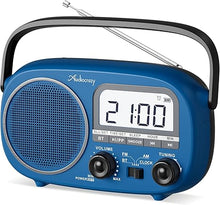 Load image into Gallery viewer, Portable AM FM Rechargeable Radio with Best Reception, Digital Time/Station Display,AC Power or Battery Power Radio with Bluetooth Speaker for Home/Kitchen/Office/Outdoor Blue
