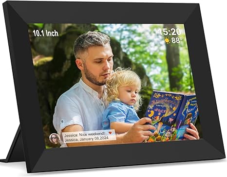 Frameo WiFi Digital Picture Frame with 10.1 Inch IPS Touch Screen,Loading Pictures to Smart Digital Photo Frame via Frameo App,Rotation and Backup to SD Card Automaticly,Gift for Mother's Day