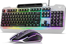 Load image into Gallery viewer, AULA Keyboard, T102 104 Keys Gaming Keyboard and Mouse Combo with RGB Backlit Quiet Computer Keyboard, All-Metal Panel, Waterproof Light Up PC Keyboard, USB Wired Keyboard Gaming for MAC Xbox PC Gamer
