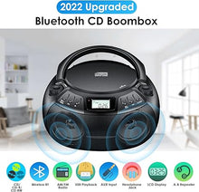 Load image into Gallery viewer, Gueray CD Player Boombox with Bluetooth Boombox AM/FM Radio USB Port Portable CD Player Stereo Sound Speaker MP3 Playback 3.5mm AUX Input Headphone Jack LCD Display CD-R CD-RW MP3WMA Playback
