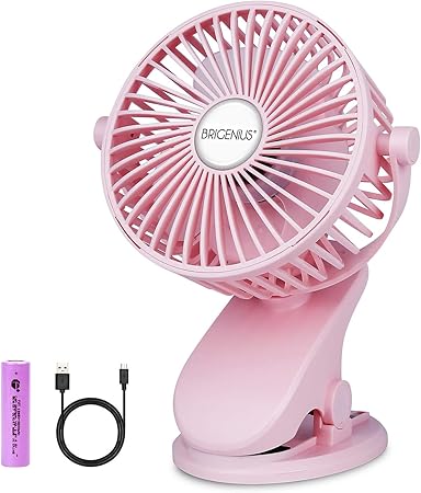Battery Operated Clip on Stroller Fan, Portable Mini Desk Fan Rechargeable, USB Powered Clip Fan for Baby Stroller Office Outdoor Travel, Pink