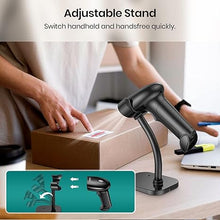 Load image into Gallery viewer, Barcode Scanner with Stand, Bluetooth and Wireless Barcode Scanner, Inventory 2D 1D QR Code Scanners for Computer POS, Handheld CMOS Image Bar Code Reader for Warehouse Library Supermarket
