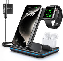 Load image into Gallery viewer, WAITIEE Wireless Charger 3 in 1, 15W Fast Charging Station for Apple Watch 10/9/8/Ultra 2/Ultra/SE/7/6/5/4/3/2, for AirPods 3/2/1/Pro for iPhone 16/15/14/13 /Plus/Pro/Pro Max/12/11(Black)
