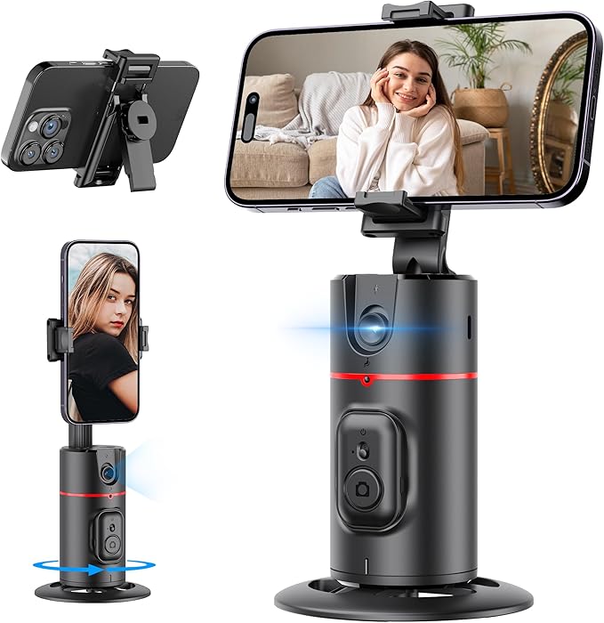 Auto Face Tracking Tripod, No App, Smart Shooting Phone Holder with Remote, 360° Rotation Body Phone Camera Mount Extendable Body Smart Tracking Tripod for Vlog/TIK Tok, Rechargeable Battery (Black)