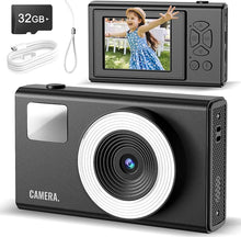 Load image into Gallery viewer, Digital Camera, UHD 4K Kids Camera, 48MP 16x Digital Zoom Point and Shoot Camera, Auto Focus, 3-Speed Fill Light, Anti-Shake Compact Small Camera for Teen Adult Beginner(Black)
