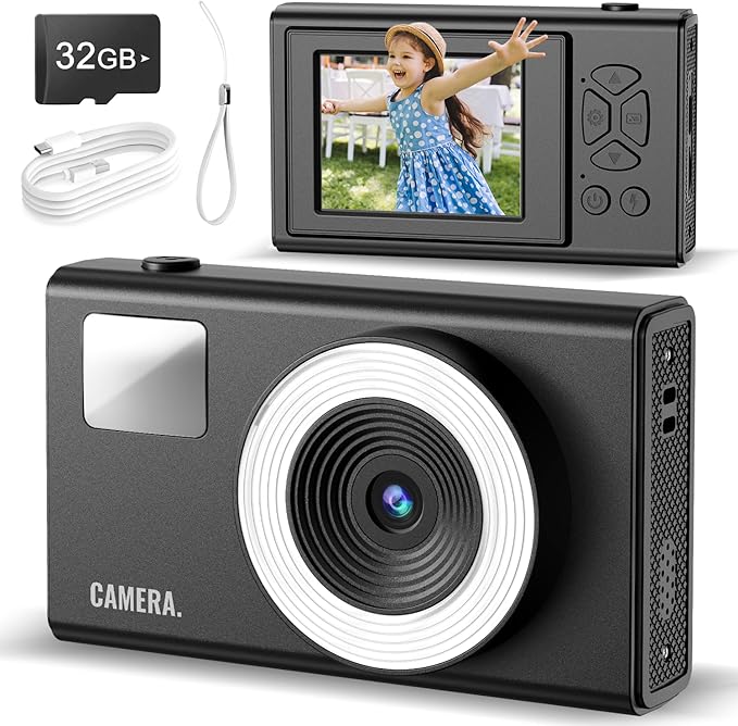 Digital Camera, UHD 4K Kids Camera, 48MP 16x Digital Zoom Point and Shoot Camera, Auto Focus, 3-Speed Fill Light, Anti-Shake Compact Small Camera for Teen Adult Beginner(Black)