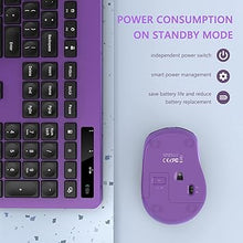 Load image into Gallery viewer, 2.4GHz Silent USB Wireless Keyboard and Mouse Combo - Full-Size Keyboard with Phone Holder and Mouse for Computer, Desktop and Laptop (Purple)
