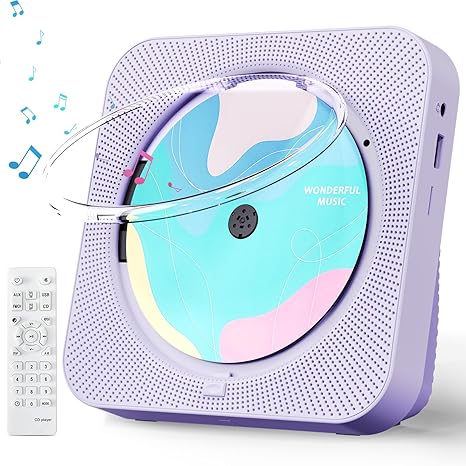 CD Player Portable with Bluetooth 5.1Desktop CD Player with HiFi Sound Speakers,Remote Control,Dust Cover,LED Display,Boombox FM Radio,USB/AUX for Home (Purple)