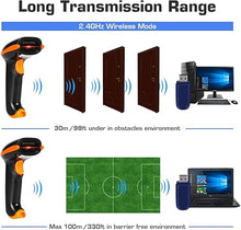 Load image into Gallery viewer, WoneNice Barcode Scanner Wireless 2-in-1 (2.4Ghz Wireless+USB 2.0 Wired) Handheld Bar Code Scanner Reader (Orange)
