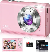 Load image into Gallery viewer, Digital Camera, 4K Autofocus Cameras for Photography, 48MP Anti-Shake Vlogging Camera for YouTube, 16X Digital Zoom Compact Point and Shoot Cameras with 32GB Card Camera for Teens Adult Beginner-Pink
