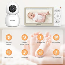 Load image into Gallery viewer, 5&#39;&#39; Screen Video Baby Monitor with Camera and Audio, 32-Hour Battery, Baby Monitor No WiFi Remote Pan-Tilt-Zoom VOX, Two-Way Talk Night Vision Temperature Display Alarm 8 Lullabies and 1000ft
