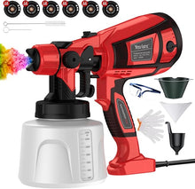 Load image into Gallery viewer, 1000W Paint Sprayer for House Painting 32000RPM Spray Paint Gun with Adjustable 3 Patterns, 1400ml High Capacity Electric Spray Gun with 6 Nozzles Goggles for Fence Furniture Cabinets Home
