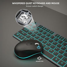 Load image into Gallery viewer, Wireless Keyboard and Mouse RGB Backlit Combo, Slim &amp; Quiet, Rechargeable, Light Up, Jiggler Mouse, Tilt Angle, 2.4GHz Silent Keyboard Mouse for Mac Windows PC Computer, Laptop, Desktop (Space Gray)
