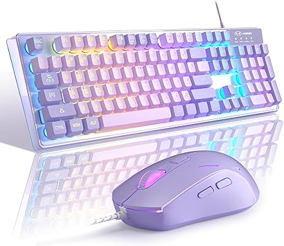 Gaming Keyboard and Mouse Combo, K1 RGB LED Backlit Keyboard with 104 Key Computer PC Gaming Keyboard for PC/Laptop (Purple)