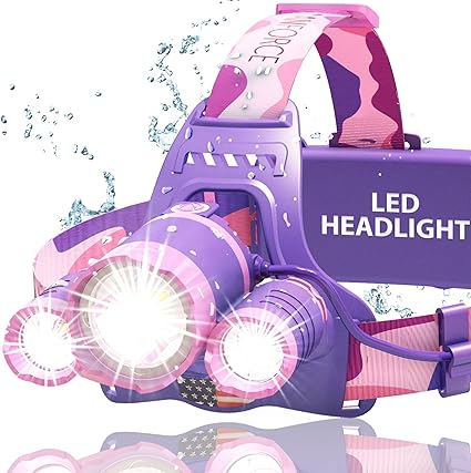 DanForce Headlamp, Ultra Bright Rechargeable LED Headlamp,CREE 1080 Lumens,Zoomable Head Lamp Flashlight. Headlight USB Rechargeable, IPX45 HeadLamps for Camping, Outdoors,Red Light Include (Pink)