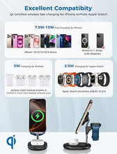 Load image into Gallery viewer, 3 in 1 Wireless Charging Station for Apple MagSafe Charger, 15W Fast Qi-Certified Magnetic Mag-Safe Charger Stand for iPhone 16 15 14 13 12 Apple Watch AirPods, Adjustable Angle,Gifts for Men
