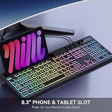 Load image into Gallery viewer, MARVO Large Print Backlit Keyboard, WK712 Wired Computer Keyboard with 7 Colors &amp; 11 Modes Backlight, Silent Light Up Keyboard with Tablet Phone Holder, Full-Size Gaming Keyboard for Windows, Mac
