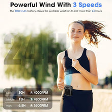 Load image into Gallery viewer, Portable Waist Clip Fan, 8000mAh Personal Cool Clip Fan Under Shirt with Max 30H Working Time &amp; 3 Speeds 5500RPM Strong Airflow, Hands-free Wearable Body Belt Fan for Outdoor
