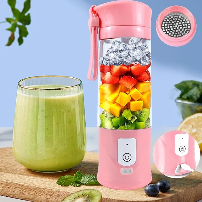 Portable Blender for Smoothies & Shakes -13oz Cordless Personal Small Blender, USB-C Rechargeable & Self Cleaning - Mini Travel Blender with Stainless Steel Serrated 6 Blade