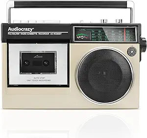 Retro Boombox Cassette Player AM FM SW Radio, Cassette Recorder with Built-in Microphone, Wireless Streaming, USB Port, Headphone Jack,AC or Battery Powered (Gold)