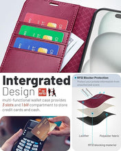 Load image into Gallery viewer, OCASE Compatible with iPhone 16 Wallet Case, PU Leather Flip Folio Case with Card Holders RFID Blocking Kickstand [Shockproof TPU Inner Shell] Phone Cover 6.1 Inch 2024, Burgundy
