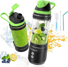 Load image into Gallery viewer, Portable Blender for Shakes and Smoothies, 24oz Travel Blender 300Watt on the Go Blender USB Rechargeable Personal Blender with a Travel Lid &amp; BPA Free Bottle(Green Cap Black Body)
