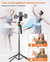 Load image into Gallery viewer, 71” Auto Face Tracking Tripod for iPhone with Light,360° Rotating Phone Stand with Rechargeable Remote Control for TikTok Vlog Video Recording, Phone Tripod for Android Camera/GoPro/Ring Light
