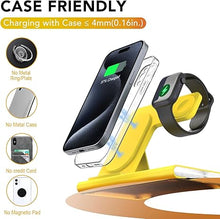 Load image into Gallery viewer, 3 in 1 Foldable Charging Station for Apple Products,Fast Wireless Charger Travel Dock Adapter&amp;Light for iPhone 16/15/14/13/12/11/X/XS,for iWatch 10/9/8/7/Ultra2/Ultra,for AirPods 4/3/2/Pro/2(Yellow)
