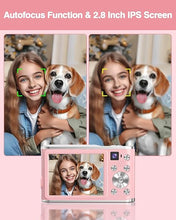 Load image into Gallery viewer, Digital Camera 4K 48MP Autofocus Vlogging Camera with Rear and Front Camera for Photography, 16X Digital Zoom Point and Shoot Cameras with 32GB Card &amp; 2 Batteries Camera for Boys Girls Kids - Pink
