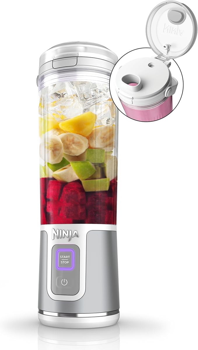 Ninja BC151WH Blast Portable Blender, Cordless, 18oz. Vessel, Personal Blender-for Shakes & Smoothies, BPA Free, Leakproof-Lid & Sip Spout, USB-C Rechargeable, Dishwasher Safe Parts, White