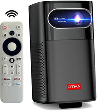 Load image into Gallery viewer, OTHA 1080P FHD Portable Projector, Built in Google TV, Netflix, DLP 3D Mini Projector, WiFi, Auto Focus &amp; Keystone, 400 ANSI Lumens, Outdoor Video Projector, Integrated Battery, 3 Hours of Playtime
