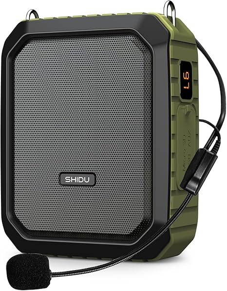 SHIDU Voice Amplifier, 18W Portable Megaphone PA System Speaker with Wired Micophone Headset, IPX5 Waterproof & Built-in Rechargeable 4400mAh Battery for Teacher Tour Guide Meeting Speech (Green)