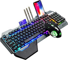 Load image into Gallery viewer, Wireless Gaming Keyboard and Mouse,RGB Backlit Rechargeable Keyboard Mouse with 5000mAh Battery Metal Panel,Removable Hand Rest Mechanical Feel Keyboard and 7 Color Gaming Mute Mouse for PC Gamer
