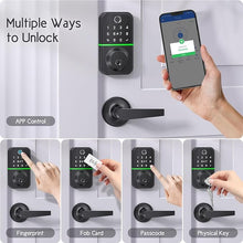 Load image into Gallery viewer, Keypad Door Lock with Handle Set: Fingerprint Deadbolt Smart Lock with 2 Levers - APP Controlled Keyless Entry Door Lock - Waterproof Smart Locks for Front Door - Electronic Door Lock with Code
