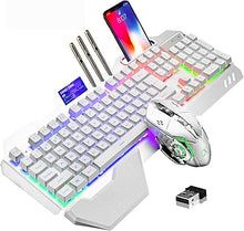 Load image into Gallery viewer, Wireless Gaming Keyboard and Mouse,RGB Backlit Rechargeable Keyboard Mouse with 5000mAh Battery Metal Panel,Removable Hand Rest Mechanical Feel Keyboard and 7 Color Gaming Mute Mouse for PC Gamers
