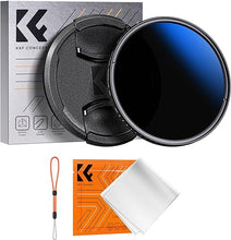 Load image into Gallery viewer, K&amp;F Concept 49mm Variable ND Camera Lens Filter ND2-ND400 (1-9 Stops) + Filter Cap + Cleaning Cloth 18 Multi-Layer Coatings Adjustable Neutral Density Ultra Slim Lens Filter (K-Series)
