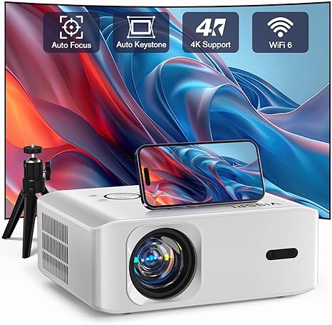 [Auto Foucs] Smart Projector with WiFi and Bluetooth, VISSPL 4K Supported Video Projector, Auto Keystone, Home Theater Movie Phone Projector Compatible with Android/iOS/Windows/TV Stick/HDMI/USB