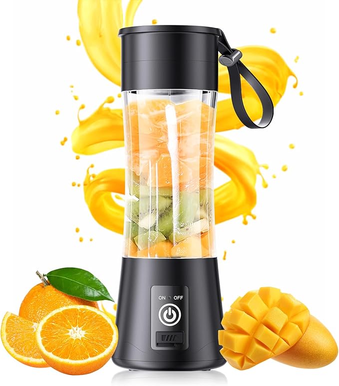 Portable Blender for Smoothies and Shakes - Mini Blender with 6 Stainless Steel Blades for Powerful Blending, Personal Blender 380Ml BPA Juice Cup for Home/Travel/Gym, Black