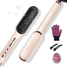 Load image into Gallery viewer, TYMO Ring Plus Ionic Hair Straightener Brush - Straightening Comb with Negative Ions for Women, Titanium Coating, 9 Temp Settings &amp; LED Display, Dual Voltage, Professional Styling Tools, Gold Blush
