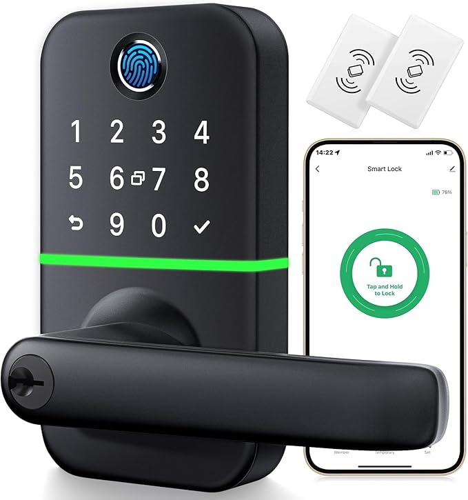 Keypad Smart Door Lock with Handle: Kucacci Keyless Entry Door Lock - Digtal Door Lock with Keypad Code - Fingerprint Door Lever Lock Deadbolt Alternative - Electronic Smart Lock for Front Door