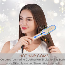 Load image into Gallery viewer, NITION LCD Ceramic Tourmaline Hot Hair Comb Flat Iron 450°F Hair Straightening Brush for Fast Straightening Long Wave,Curly Hair. Easy Hair Straightener Brush Home Styling. MCH Heating. Gold
