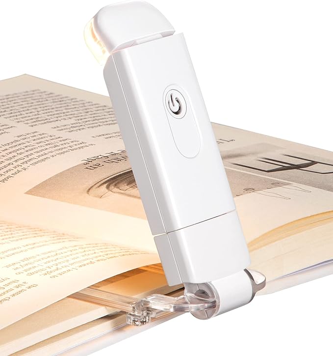 DEWENWILS Book Reading Light, Rechargeable Booklight for Reading at Night, Clip on LED Book for Kids, Bookworms, Blue Light Blocking, 4 Brightness Adjustable for Eye Care (White)