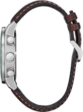 Load image into Gallery viewer, Citizen Men's Eco-Drive Weekender Brycen Chronograph Watch in Stainless Steel, Brown Preforated Leather Strap, Green Bezel, Time/Date, 3 Hand, Green Dial (Model:CA0851-05X)
