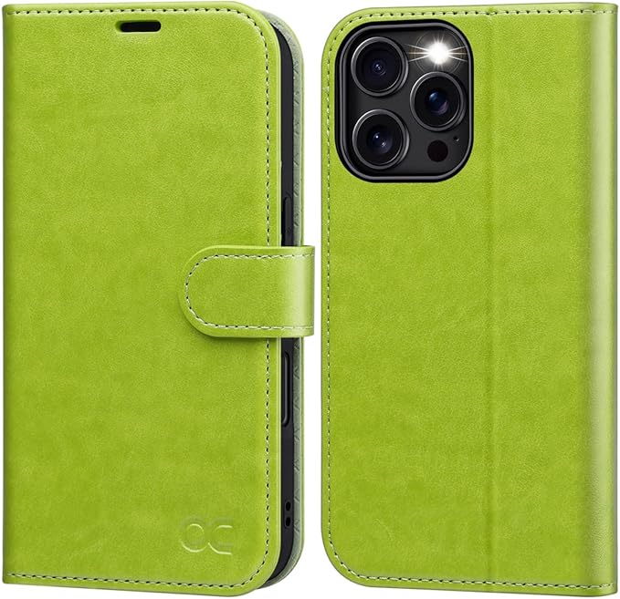 OCASE Compatible with iPhone 16 Pro Wallet Case, PU Leather Flip Folio Case with Card Holders RFID Blocking Kickstand [Shockproof TPU Inner Shell] Phone Cover 6.3 Inch 2024, Green Avocado