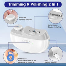Load image into Gallery viewer, Electric Baby Nail Clippers - 3 in 1 Fingernail Trimmer, Polisher &amp; Clip Storage with Led, USB Rechargeable &amp; 2 Speeds for Baby, Kids, Adult, Seniors, Caregivers
