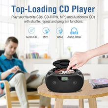 Load image into Gallery viewer, Portable Stereo CD Player Boombox with AM/FM Radio, Bluetooth, USB, AUX-in, Headphone Jack, CD-R/RW and MP3 CDs Compatible, Clear and Full Sound with Bass Boost, AC/Battery Operated – Black
