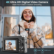 Load image into Gallery viewer, 4K Digital Camera for Photography Autofocus, Upgraded 48MP Vlogging Camera for YouTube with SD Card, 3&quot; 180 Flip Screen Compact Travel Camera with 16X Digital Zoom, Flash, Anti-Shake, 2 Batteries
