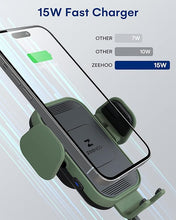 Load image into Gallery viewer, [Upgraded Version] ZeeHoo Wireless Car Charger,15W Fast Charging Auto-Clamping Car Mount, Dash, Air Vent Charging Car Phone Holder for iPhone 14 13 12 11, Samsung Galaxy S23+ S22, etc. (DarkGreen)
