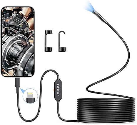 DEPSTECH Endoscope Camera with Light, FHD Borescope Inspection Camera with Bluart 3.0 Tech, 7mm Slim Probe,16.4ft Semi-Rigid Cable, IP67 Waterproof Snake Camera for IOS Smartphone, Cool Gadget for Men