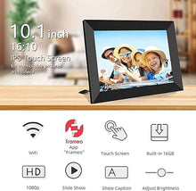 Load image into Gallery viewer, YENOCK FRAMEO Digital Photo Frame WiFi 10.1 Inch HD IPS LCD Touch Screen, 16GB Memory, Auto-Rotate, Wall-Mountable, Easy Setup to Share Photos &amp; Videos via Free App from Anywhere
